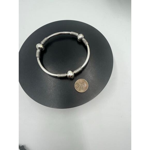 Sterling Silver Three Rope Ball Twisted Bali Style Bangle Bracelet Sz 7.5-8 - Picture 9 of 13